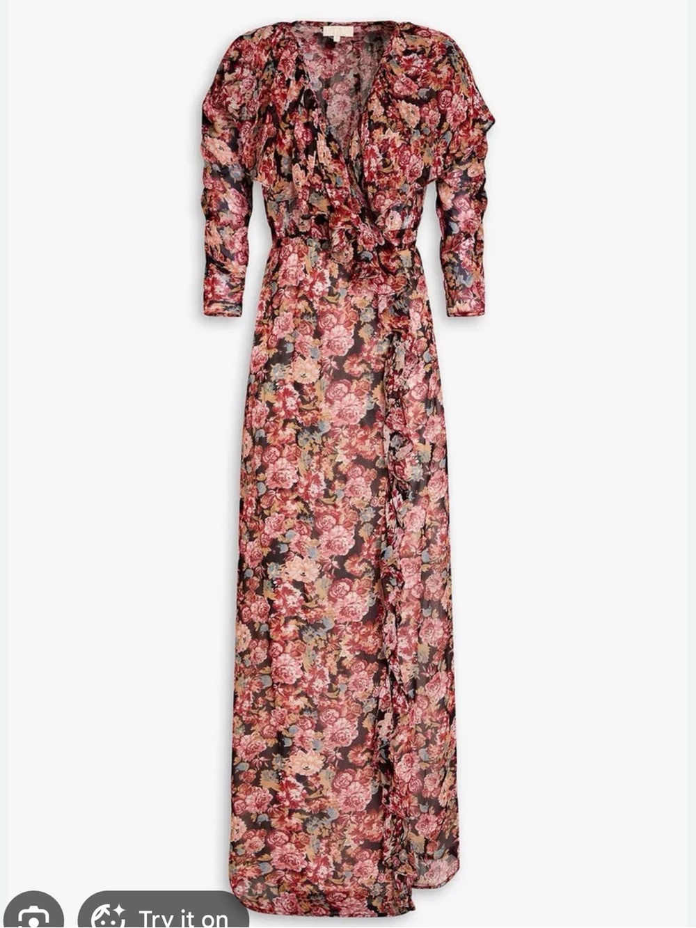By TiMo‎ Ruffled Floral Georgette Maxi Wrap Dress Size Small Boho Prairie